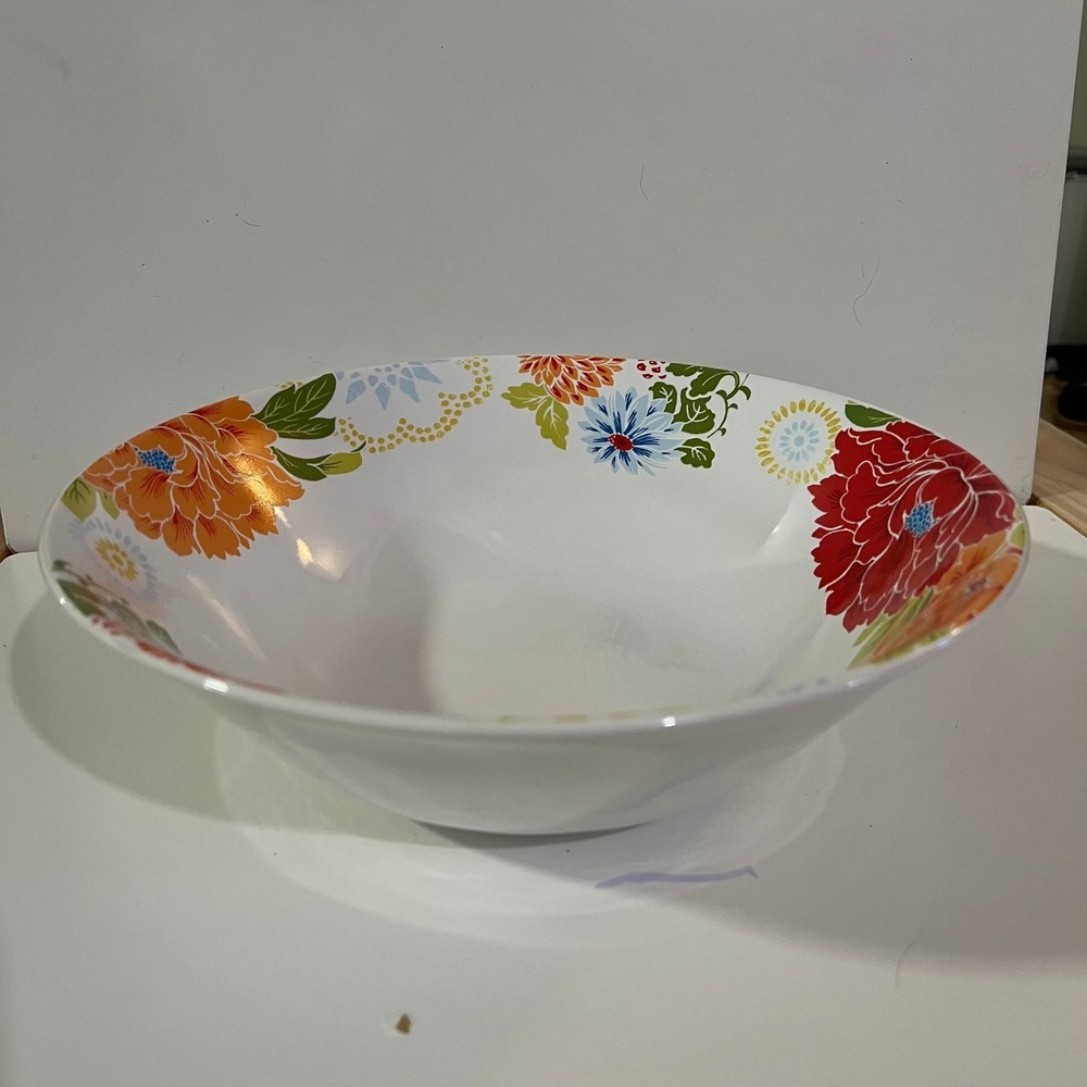 222 Fifth Huang Large Serving Bowl Floral Design White Porcelain Fine China
